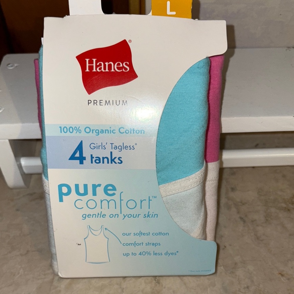 Hanes Premium Girls' Organic Cotton Tanks - Blue, Pink, White